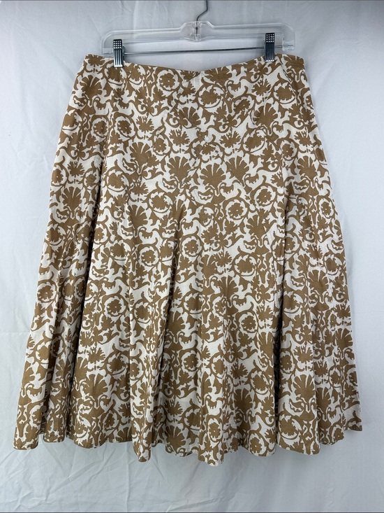 Liz Claiborne Dresses & Skirts - Liz Claiborne Cream and Tan Damask A-Line Side Zip Lined Skirt Women’s Size 14